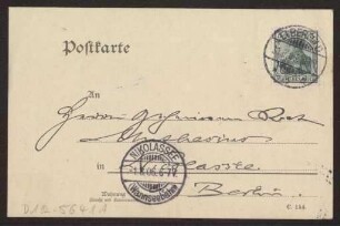 Schreiben an Hermann Muthesius (Postkarte)