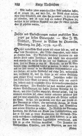 Zusätze und Verbesserungen meines praktischen Auszuges zur besten Bienenzucht.