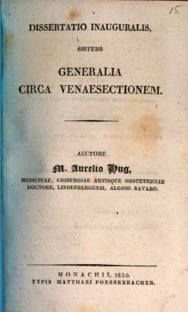 Diss. inaug. sistens generalia circa venaesectionem