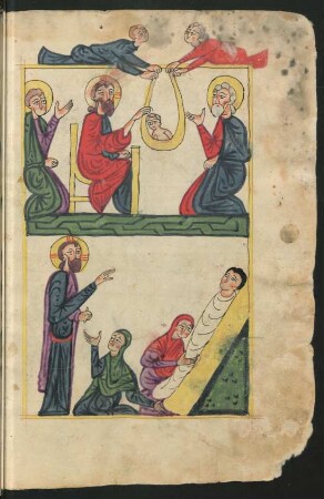 Illustration: Heilung des Krüppels und die Auferstehung des Lazarus