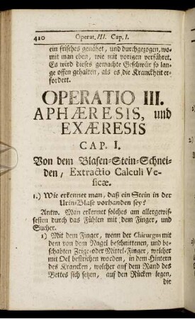 Cap. I. Von dem Blasen-Stein-Schneiden, Extractio Calculi Vesicæ.