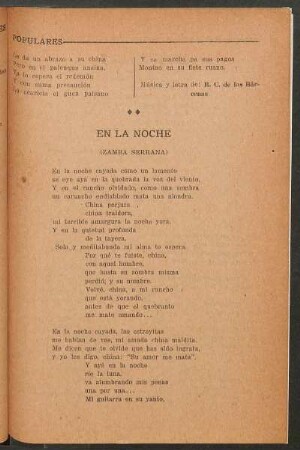 En la noche : (Zamba serrana)