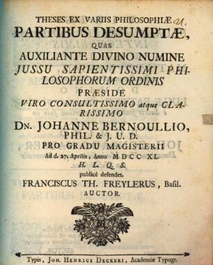 Theses ex variis philosophiae partibus desumptae