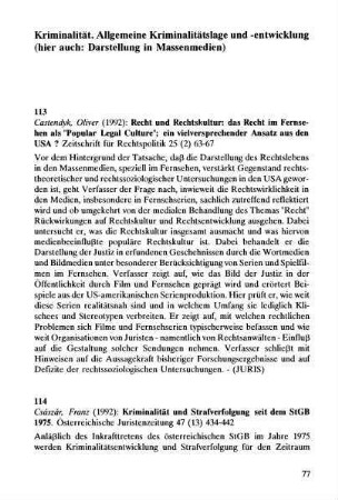 77-132, Kriminalität. Allgemeine Kriminalitätslage und -entwicklung (hier auch: Darstellung in Massenmedien)
