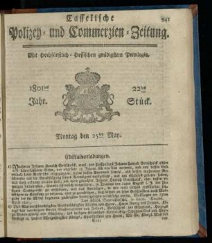 22tes Stueck, Montag den 25ten May 1801