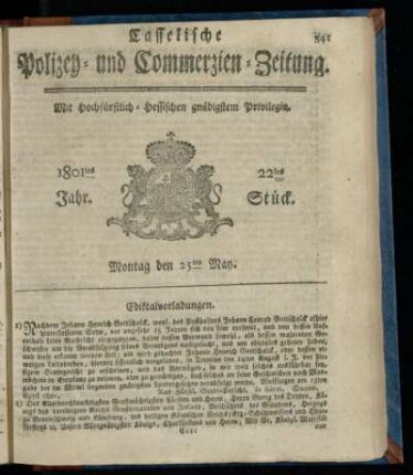 22tes Stueck, Montag den 25ten May 1801