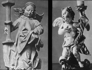 Berlin, zwei Leuchterengel im Vgl. Leuchterengel (1520 und 1720), links urspr. Berliner Museum, rechts urspr. Berlin-Privatbesitz; Verbleib heute ?