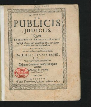 Disputatio De Publicis Iudiciis