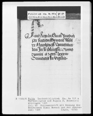 Martyrologium und Regula Sancti Benedicti — Initiale S, Folio 81recto