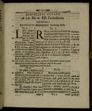 Disputatio Octava ad Lib. XII. & XIII. Pandectarum