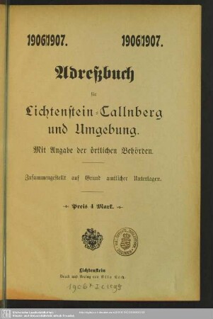 1.1906/07(1905): Adreßbuch für Lichtenstein-Callnberg und Umgebung : mit Angabe d. örtl. Behörden