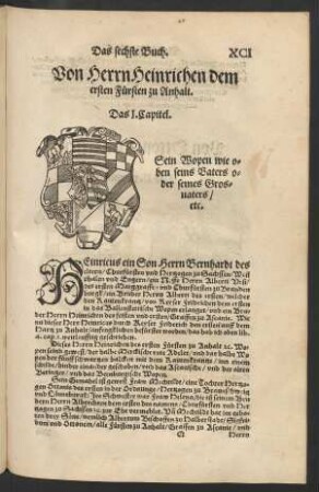 Von Herrn Heinrichen dem ersten Fürsten zu Anhalt. Das I. Capitel.