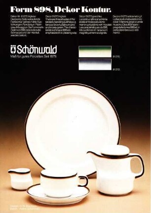 Produktblatt für das Schönwald-Hotelgeschirr "Form 898" mit Dekor "Kontur"