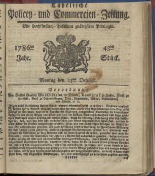 43tes Stueck, Montag den 23ten October. 1786