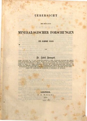 Übersicht der Resultate mineralogischer Forschungen : in d. Jahren .... 1853