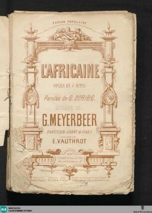 L' africaine : opéra en 5 actes