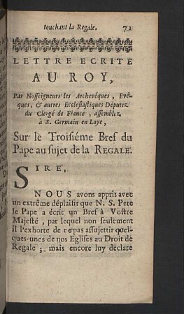 Lettre ecrite au Roy