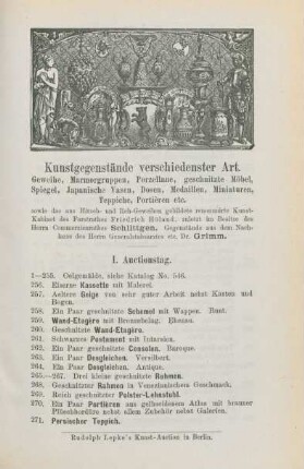 I. Auctionstag