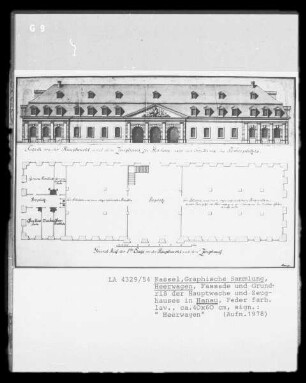 Fassade und Grundriss der Hauptwache und Zeughauses in Hanau
