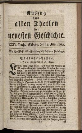 XXIV. Nachl. Coburg, den 14. Jun. 1760.