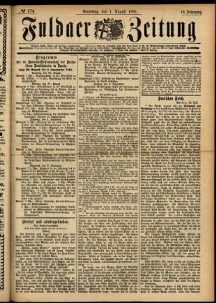 Ausgabe vom Samstag, den 01. August 1891.