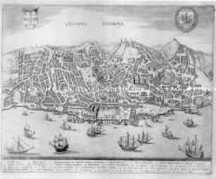Lissabon (Olisippo), Stadtansicht und Hafen um 1630 - aus Theatrum Europaeum, Bd. IV