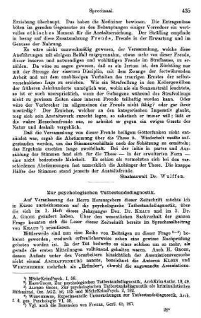 435-438, Zur psychologischen Tatbestandsdiagnostik