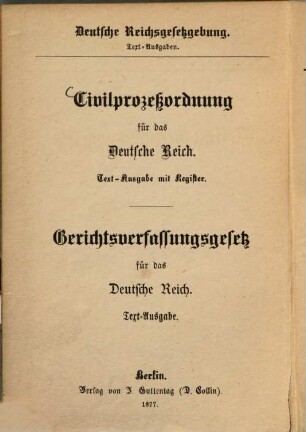 Civilprozeßordnung für das Deutsche Reich : Text-Ausgabe mit Register