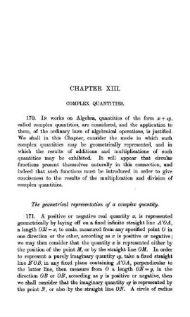 Chapter XIII - XV. Complex Quantities. Infinite Series. Exponential Functions. Logarithms.