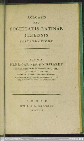 Acroasis Pro Societatis Latinae Ienensis Instauratione
