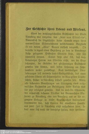 Zur Geschichte ihres Lebens und Wirkens