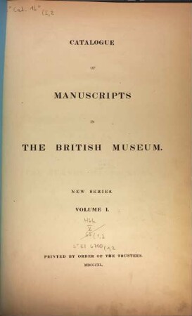 Catalogue of manuscripts in the British Museum, 1,2. The Burney manuscripts