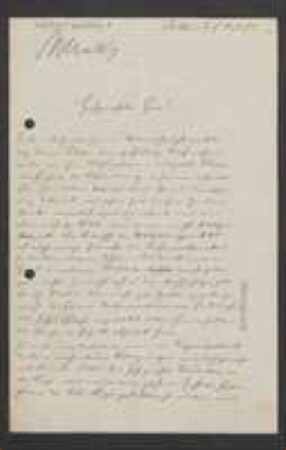 Brief von Arthur Minks an Unbekannt