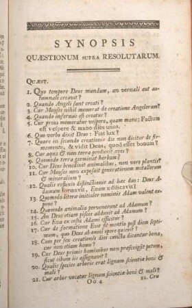 Synopsis Quaestionum Supra Resolutarum.
