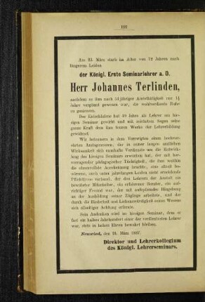 Herr Johannes Terlinden : [Nekrolog]