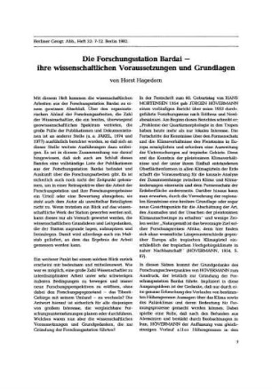 Die Forschungsstation Bardai - ihre wissenschaftlichen Voraussetzungen und Grundlagen