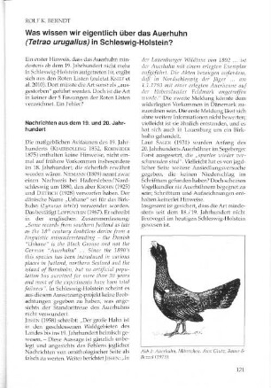 Was wissen wir eigentlich über das Auerhuhn (Tetrao urugallus) in Schleswig-Holstein?