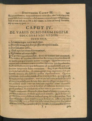 Caput IV. De Variis Debitorum Inopiae Succurendi Mediis.