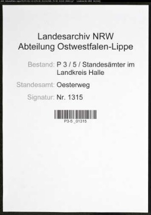 Sterberegister Standesamt Oesterweg