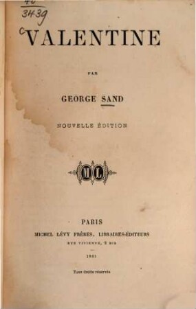 Valentine : Par George Sand