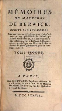 Mémoires du Maréchal de Berwick : écrits par lui-mème, 2