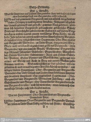 Der 4. Artickel. Von des Hauptmanns/Ober-Bergmeisters und Bergwercks-Verwalters Ampt.