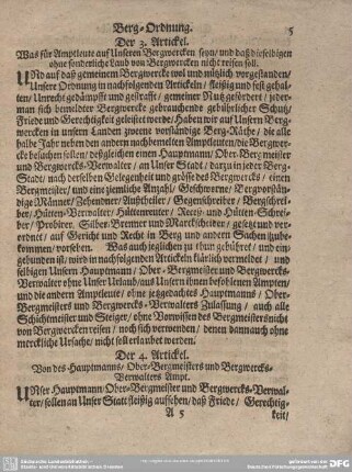 Der 4. Artickel. Von des Hauptmanns/Ober-Bergmeisters und Bergwercks-Verwalters Ampt.