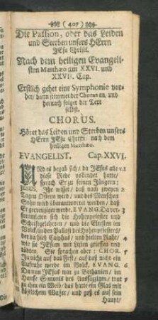 Die Passion, oder das Leiden und Sterben unsers HErren JEsu Christi