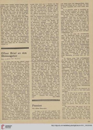 Offner Brief an den Herausgeber