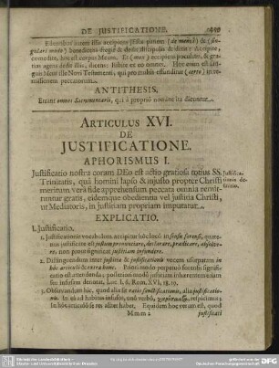 Articulus XVI. De Iustificatione