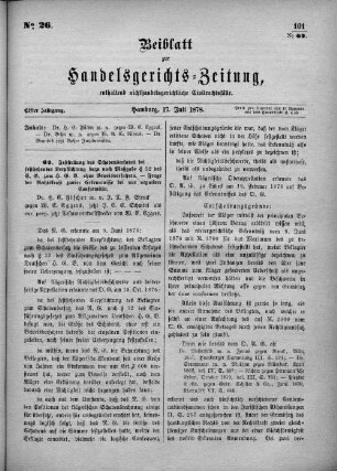 Beiblatt zur hamburgischen Handelsgerichts-Zeitung No. . Elfter Jahrgang. Hamburg, 17. Juli 1878.