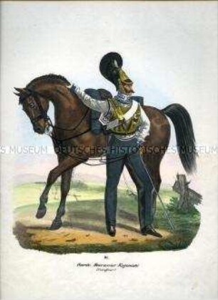 Uniformdarstellung, Unteroffizier des Garde-Kürassier-Regiments, Preußen 1830. Aus: Elzholz u.a.: Das Preussische Heer. Tafel 10.
