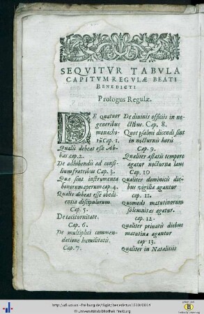 Sequitur Tabula Regulae beati Benedicti