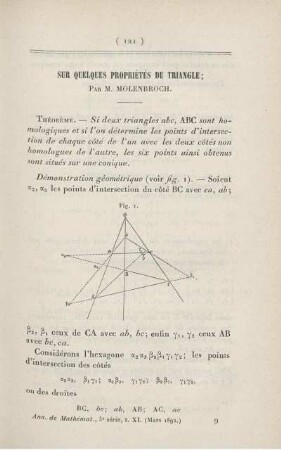 Sur quelques propriétés du triangle.